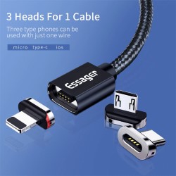Magnetic cable USB2.0 AM/B micro-USB 1m black textile braid