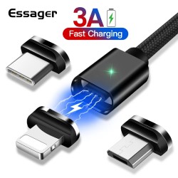 Magnetic cable USB2.0 AM/B micro-USB 1m silver textile. braid
