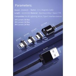 Magnetic cable USB2.0 AM/Type-C 1m silver textile. braid
