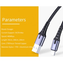 Cable USB 2.0 AM/Type-C 0.5m Backlit Gray