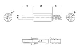 Power plug 5.5/2.1mm L = 14mm HM-070 plastic